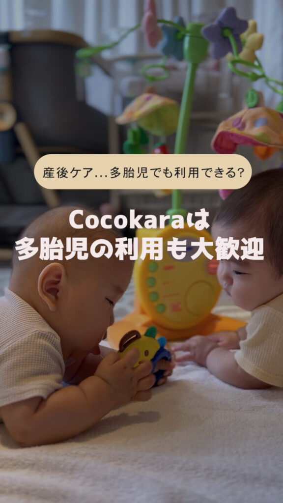 2人の赤ちゃんが向かい合って遊ぶ様子